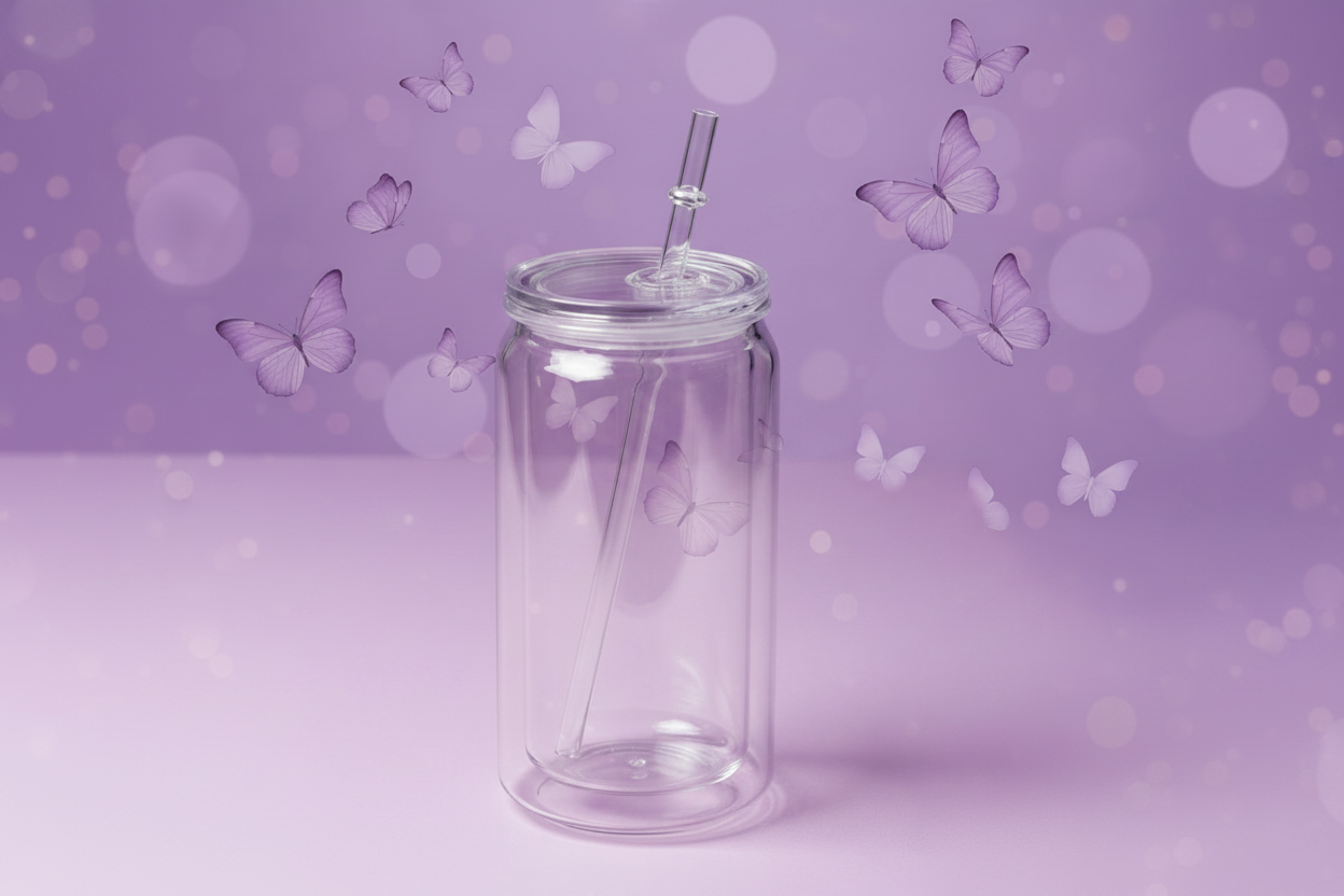 16oz Tumbler with Lavender Butterfly Background