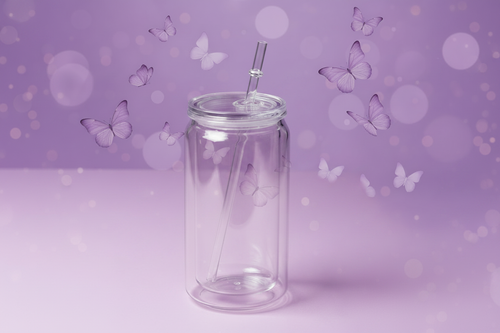 16oz Tumbler with Lavender Butterfly Background