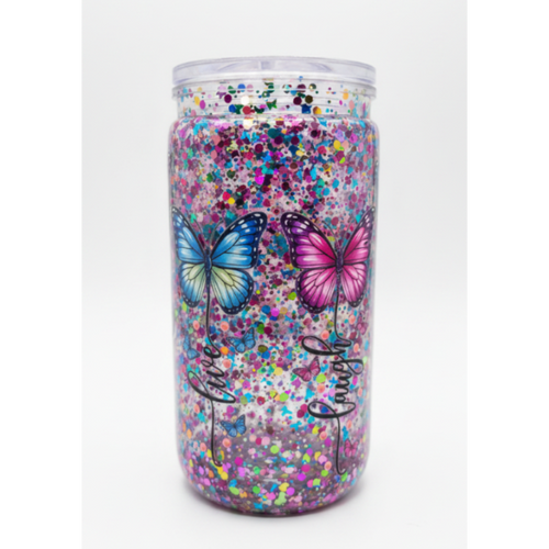 Butterfly Glitter Tumbler White Background