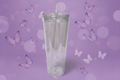 Clear Tumbler on Lavender Butterfly Background