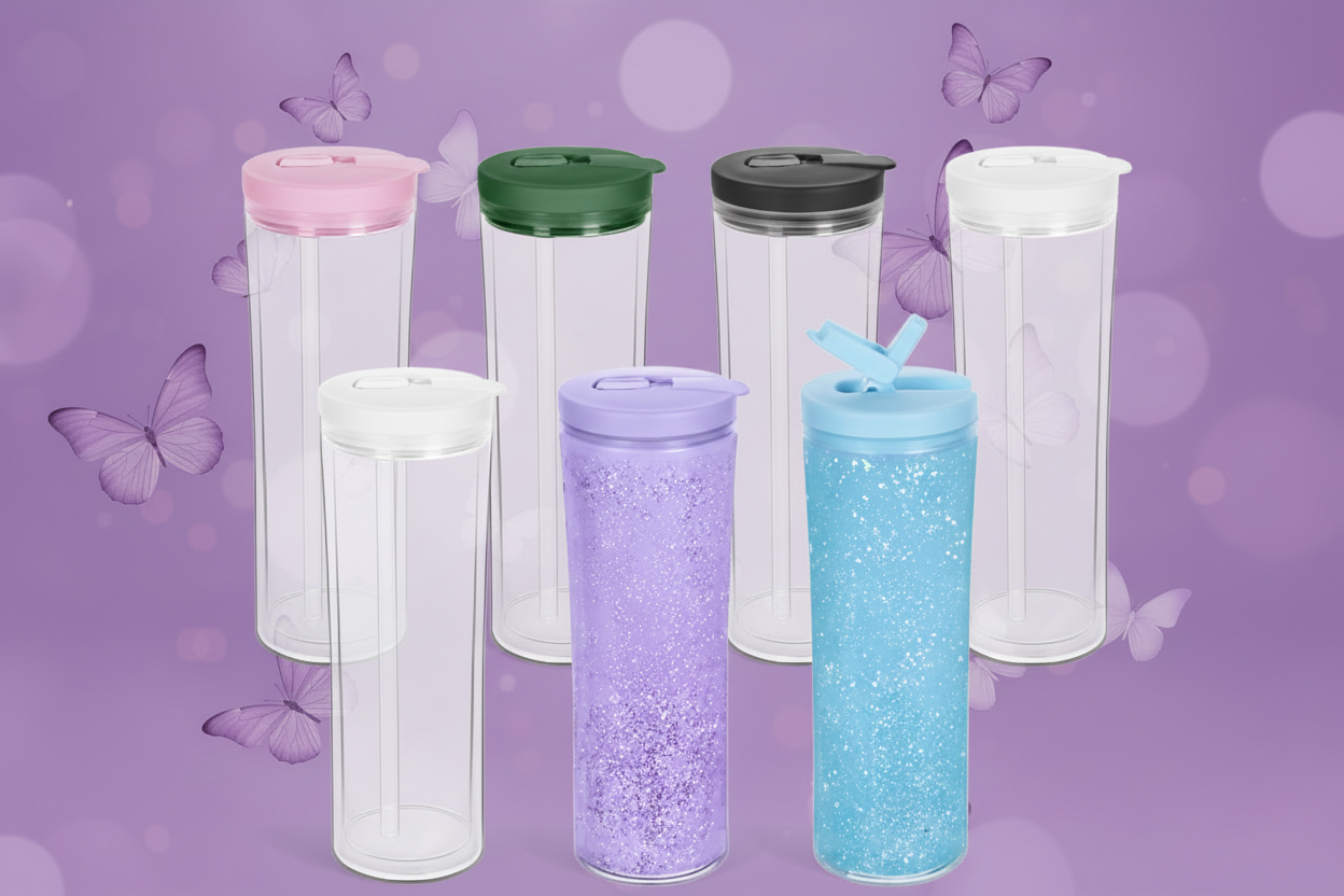 Snow Globe Tumblers with Lavender Butterfly Background
